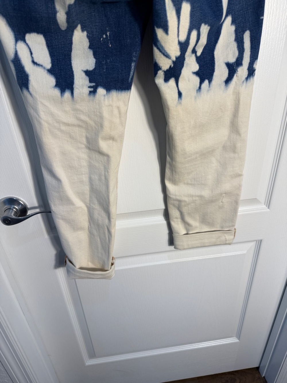 Zara Woman Dip-Dye Two-Tone Distressed Cropped Jeans - Blue and Cream Size 6 - Picture 5 of 8